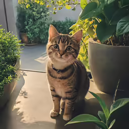 a close up of a cat near plants