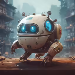 a robot is walking through an old town