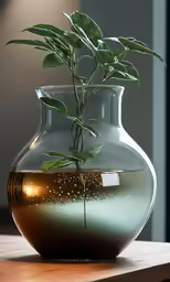 a potted plant in an air planter on a wooden table