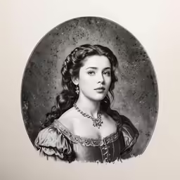 a black and white image of a woman with long hair