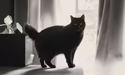 the cat is standing on the edge of the box