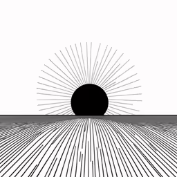a black and white drawing of a sun
