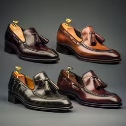 four different colored shoes with tassels,a variety of men