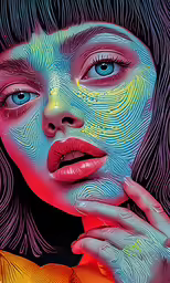 a girl is in neon light and she is wearing blue