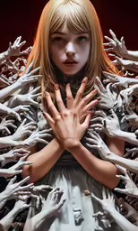 a girl with hands over her shoulders