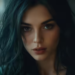 a woman with a lot of blue eyes, brown lipstick and brown lips