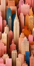 several pieces of art with different color buildings