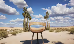 a wooden chair in the middle of desert