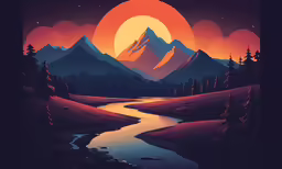 an image of mountains at night with water