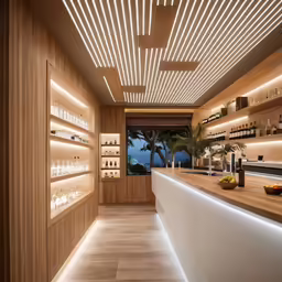 a room with a lot of shelf and lights