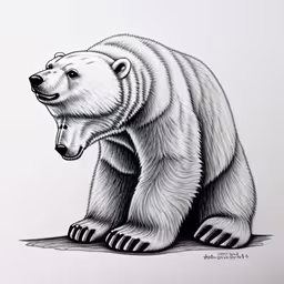 a black and white drawing of a polar bear,a polar bear is sitting on the ground