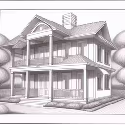 this is an image of a drawing of a house,this is a colored drawing of a house