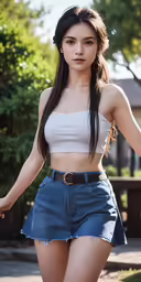 young woman standing and posing outside of her home