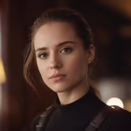 a woman looks at the camera in this portrait