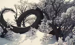 a large object sitting on the snow in a forest