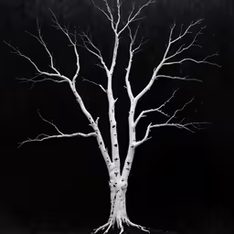 white tree branches against black background during night