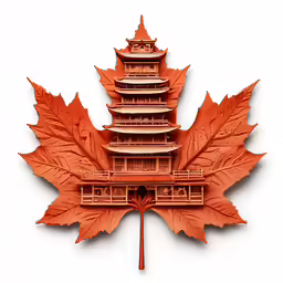 a wooden maple leaf shaped building on top of a white wall