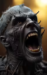 a man with black paint on his face and teeth