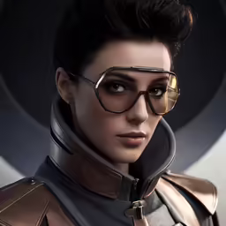 the character star trek cosplay with big, futuristic glasses