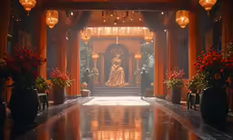a woman dressed in an evening gown walking down the aisle