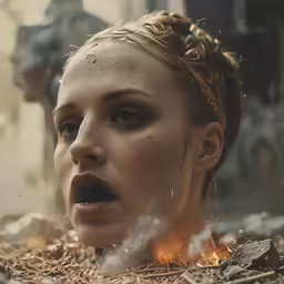 a woman with her hair pulled up is smoking