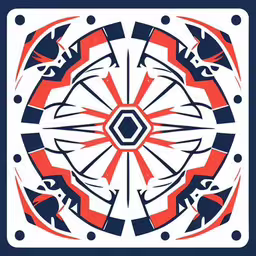 a decorative geometric tile design in red, white and blue