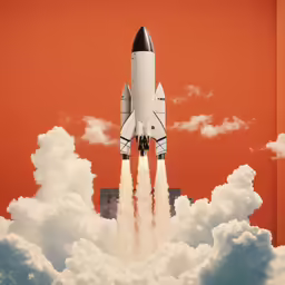 an illustration of a jetliner taking off from clouds