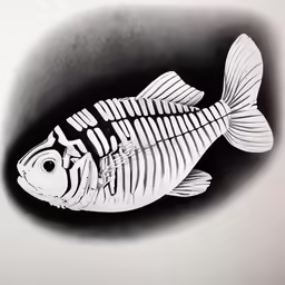 an image of a fish skeleton in black and white