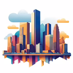 a city on an island surrounded by tall buildings