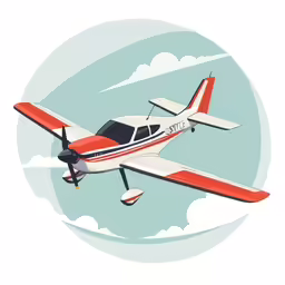 the small airplane flies over clouds in an orange and white plane