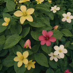 flowers with large leaves near the green leaves