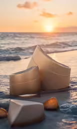 two boats sitting on a sandy beach in the water