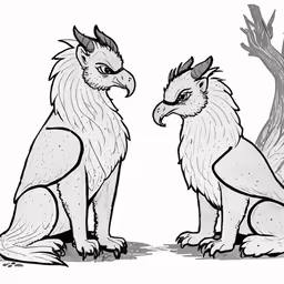 two large, slender headed beasts sitting in front of a tree