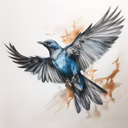a bird flying in the air with its wings spread open,a blue bird that is flying in the air