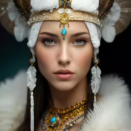 a female dressed in white with jewelry