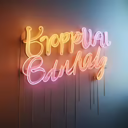 a neon sign is mounted on the wall