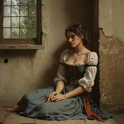 an artistic photograph of a woman in historical clothing