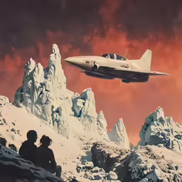 there is an airplane flying near a mountain