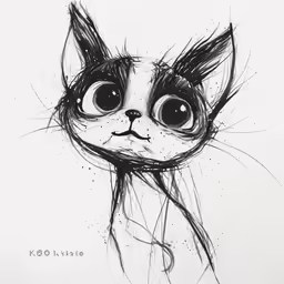 a black and white drawing of a cat