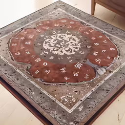 the brown and tan carpet has chinese writing on it