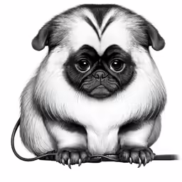 a drawing of a small pug with big eyes
