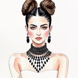 a painting of a woman in a dress with hair up