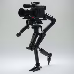 the black camera is attached to a tripod