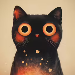 an orange eyed black cat with dots on his chest