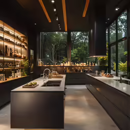 a very big kitchen with lots of counter space