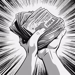 a person holding money up to their face,hands holding up bank notes with black and white background