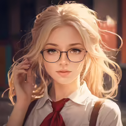 a young lady with long blonde hair and glasses