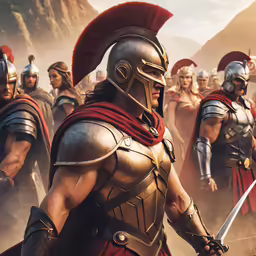 an illustration of glads with large helmets and swords
