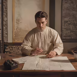 a man is doing something at his desk