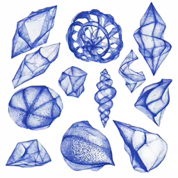 a bunch of blue drawing in one image